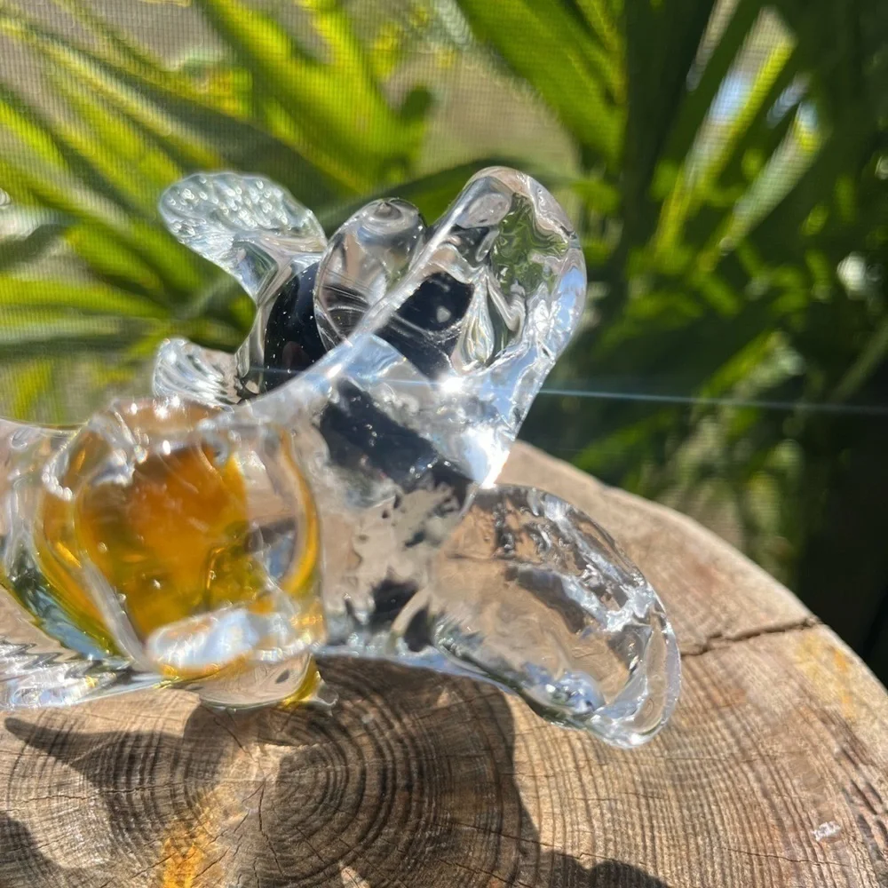 Murano Dove Birds Amber and Black on branch vintage